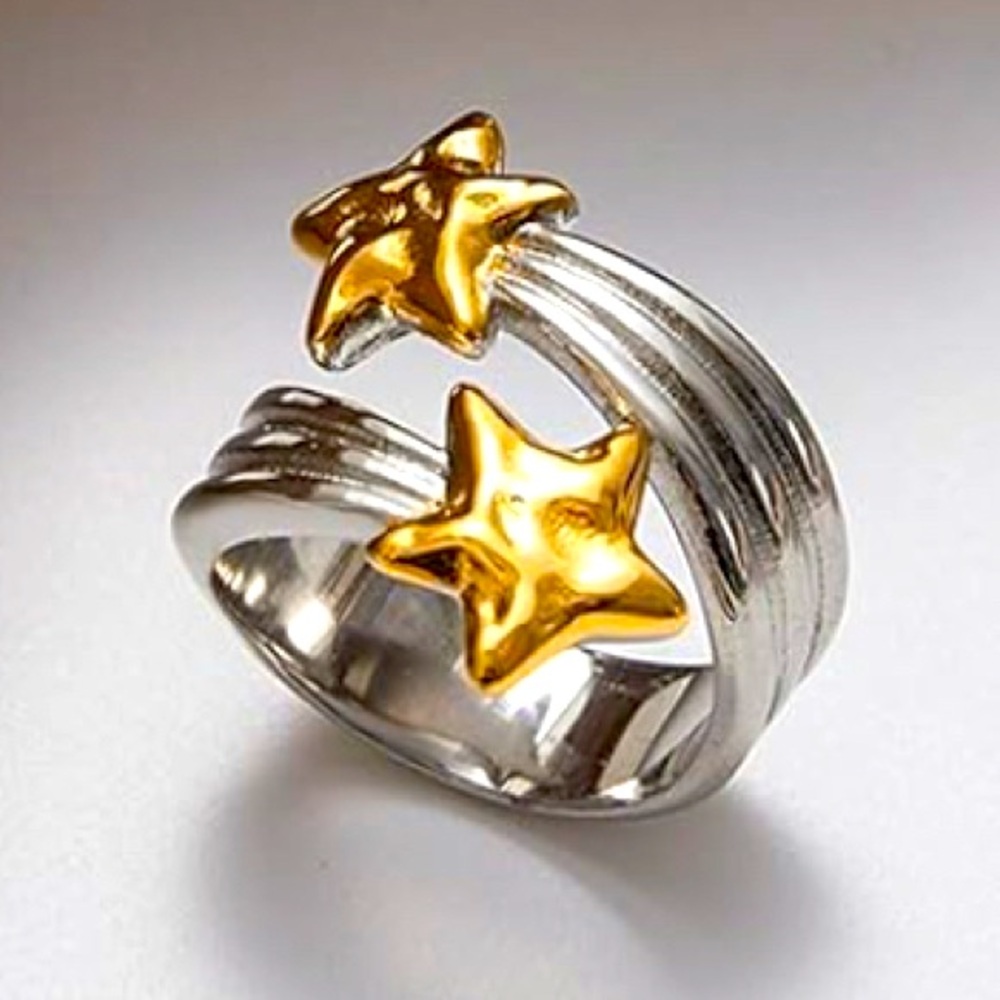Gorgeous Dillards Silver & Gold Double Star ring size 8